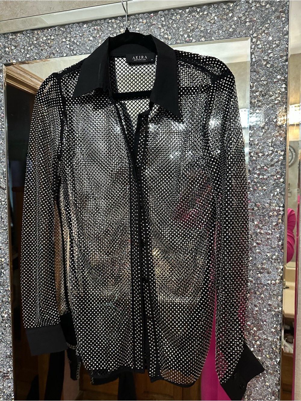 M AKIRA Black Sheer Rhinestone-Studded Long Sleeve Blazer never worn